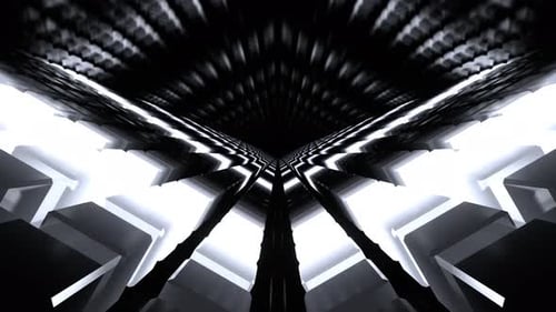 White Cubic Tunnel With Neon Movement Background Vj Loop In 4K