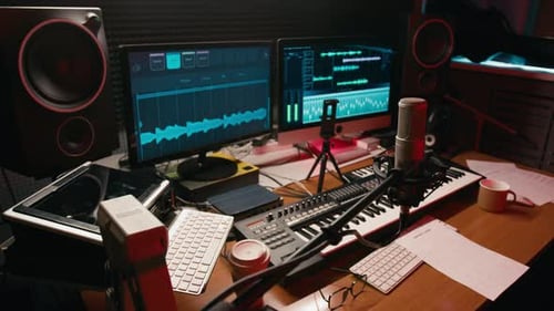 Workstation of Music Producer at Recording Studio