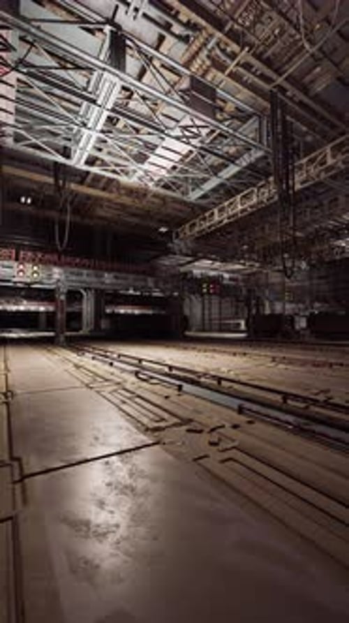 Abandoned Industrial Space with Intricate Machinery and Shadowy Corners