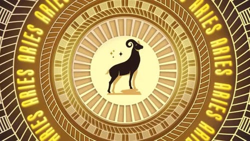 Golden Aries Zodiac Sign Rotating Abstract Animation
