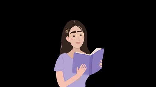 Young Girl Reading a Book On Alpha Channel