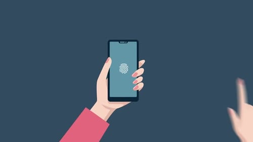 Hand Authenticating Fingerprint on Smartphone Flat Design Animation
