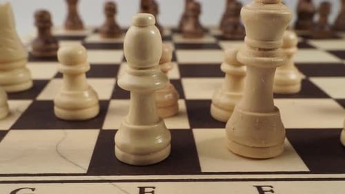 Holzschach auf weißem Hintergrund. Brettspiel Schach.