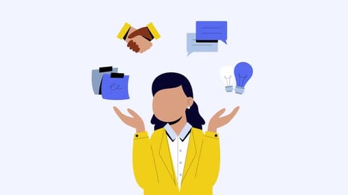 Animated Businesswoman Revealing Flat Design Corporate Icons