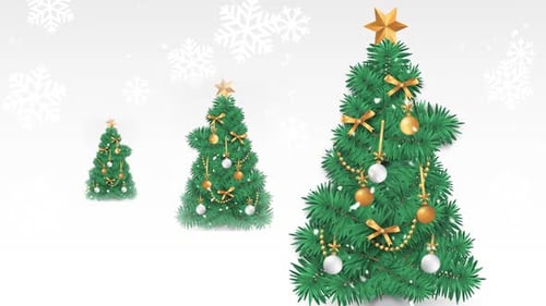 Animated Christmas Trees with Falling Snowflakes and Ornaments