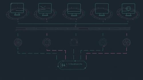 Animated Display Depicting Computer Systems Processing Complex Data Streams