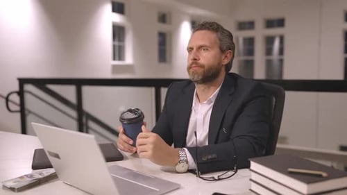 Hyperspace of Tired Businessman Working in Office Speed Up Video of Overworked Tired Business Man