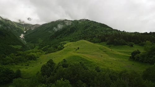 Man Hikes Through Alpine Meadow Surrounded By Mountains Adventurer Explores Nature Enjoying Freedom