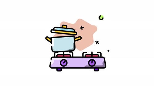Animated Cooking Pot on Stove Flat Design Icon