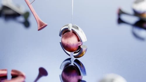 Geometric shapes swinging through ring. 3d animation looped