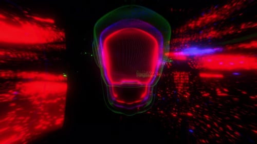 Neon Wireframe Head Animation with Digital Light Streaks