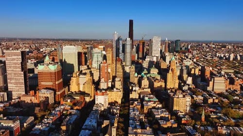 New York city buildings aerial view. American metropolis architecture.