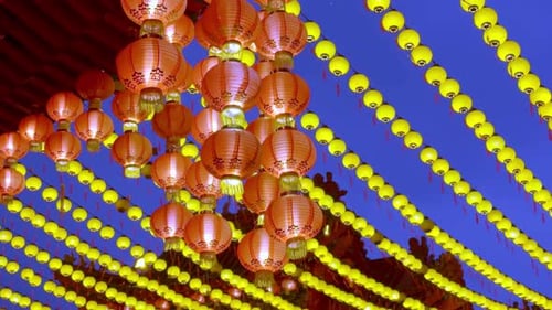 Traditional Red Lanterns in Asian China Temple Background