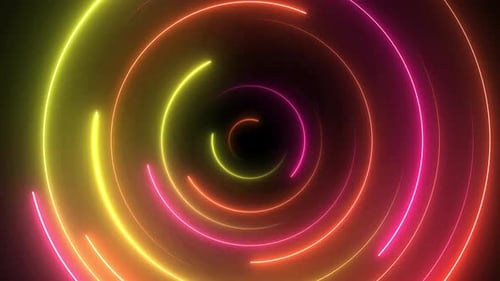 Abstract Neon Glowing Circular Tunnel Loop Background