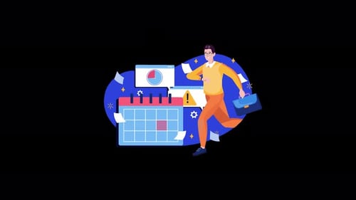 Businessman Running with Calendar and Graphs