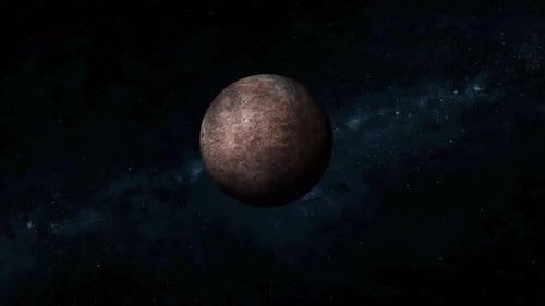Drehte Ansicht eines fiktiven realistischen Planeten von Ceres in 3D