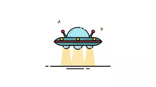 Animated Flat Design UFO Icon with Abduction Beam