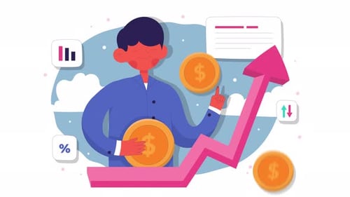 Man happy because his investments are increasing, growth of savings animation 4k