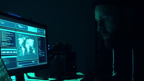 Wanted Hackers Coding Virus Ransomware Using Laptops and Computers in the Basement Cyber Attack