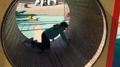 Child Spinning in Park Tube