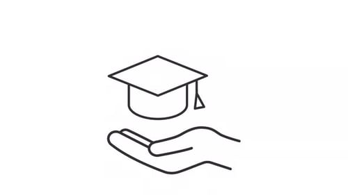 Animated mortarboard on hand line icon