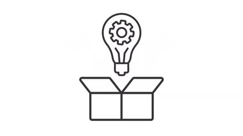 Animated Lightbulb Idea with Gear Emerging from Box
