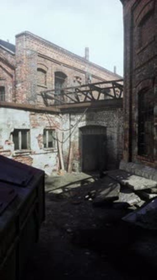 Decrepit Brick Factory in Disrepair at Daytime Vertical