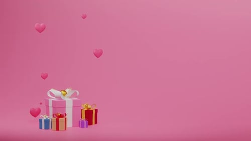 3D Animated Floating Hearts and Gift Boxes Celebration