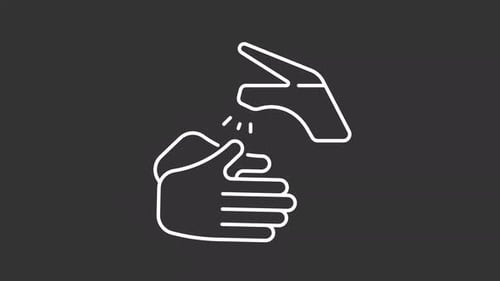 Animated Minimalist Icon of Hand Sanitizing Process