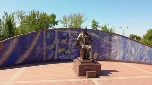 Aerial view of Memorial monument to Mirzo Ulugbek in Samarkand