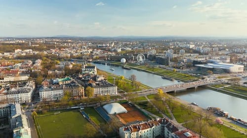 Vistula River in Krakow From a Drone