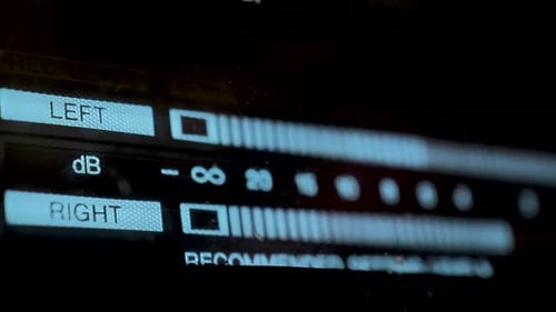 Audio signal levels monitoring audio console on classic sound amplifier. Led Vu Meter Vintage Scene