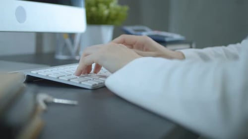 Working Woman Typing On Computer