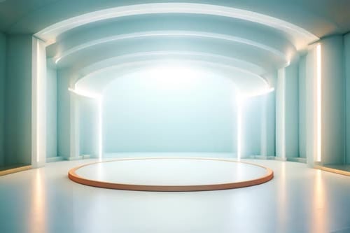 podium Futuristic showcase with platform for product displaying. Empty modern stage display