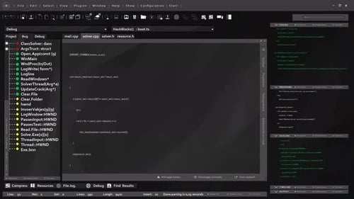 Caractères de code de programmation dynamique animés dans l'interface utilisateur du logiciel