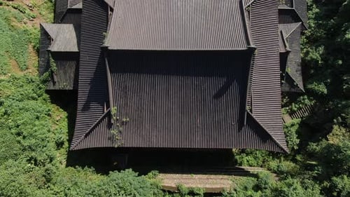 Aerial View of the Scenic Beauty of Ke Yan Scenic Area and the Surrounding Ancient Town in Shaoxing