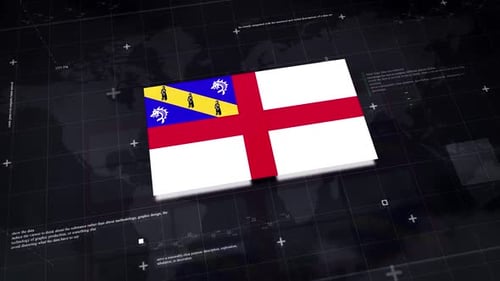 Waving Alderney Flag Animation on Digital Technology Grid
