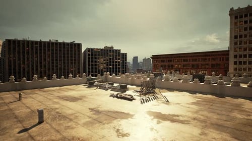 A Panoramic Cityscape Captured From a Rooftop Vantage Point