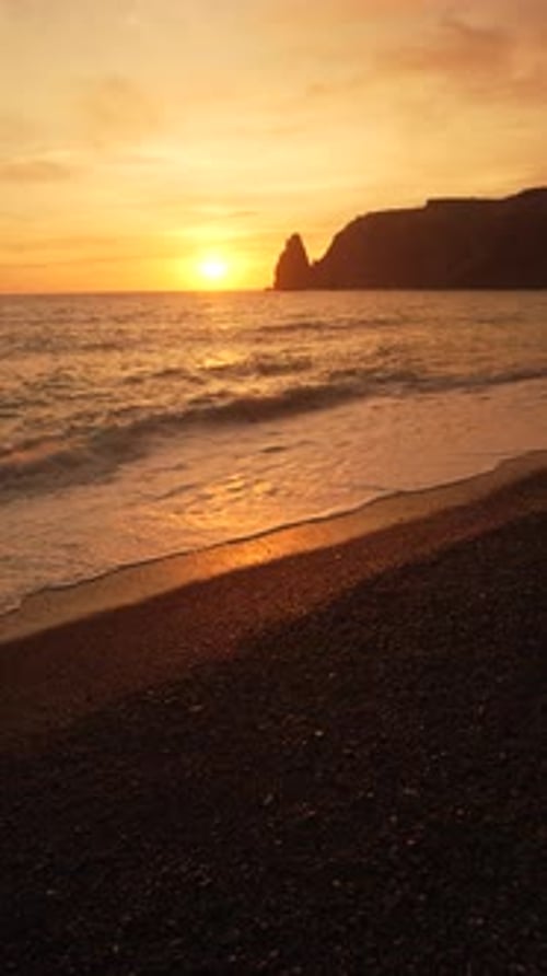 Aerial View Sunset Beach Ocean Cliffs Dramatic Golden Hour Seascape Coastal Photography Iceland