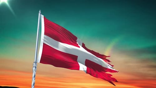 Realistic 3D Denmark Flag Waving with Scenic Sky Background