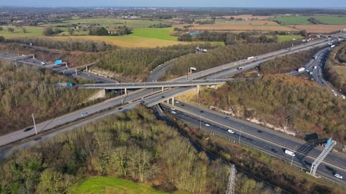 Aerial View of a Busy Highway and Freeway Interchange