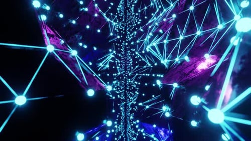 3D Render Animation of Tunnel with Blue Geometric Neon Illumination