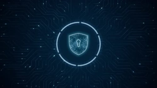 Digital Security Shield Reveal on Futuristic Circuit Board Background