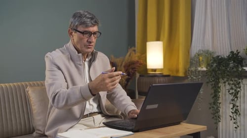 Adult Man On Video Call, Talking and Gesturing