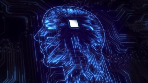 Digital Brain Circuit Board with CPU Processor Animation