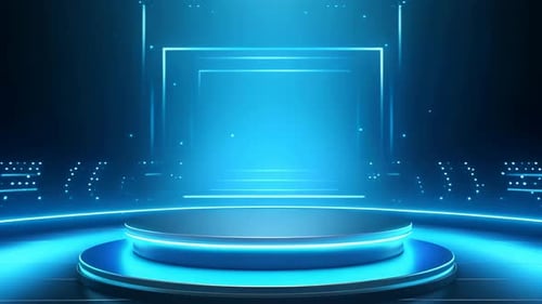Futuristic Blue Glowing Virtual Stage Podium Background Loop