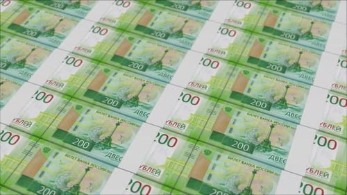 200 RUSSIAN RUBLE banknotes printing by a money press
