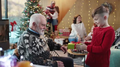 A Joyful and Festive Family Gathering Takes Place By the Beautifully Decorated Christmas Tree