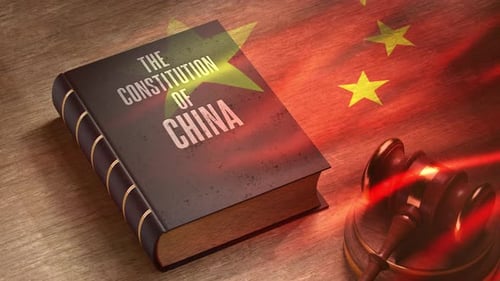 China Constitution Book And Judges Gavel