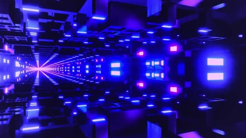 Futuristic tunnel with blue and purple lights